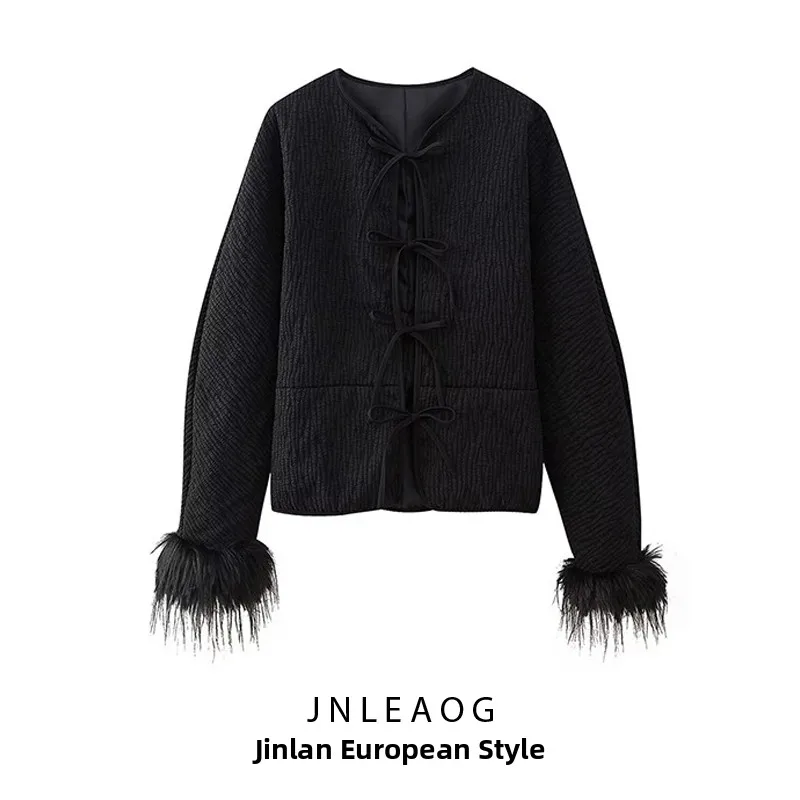 

JNLEAOG Spring New Faionable Casual Patchwork Fur Cotton Jaet Women's ort Outerwear Polyester Fabric Long Sve round ...