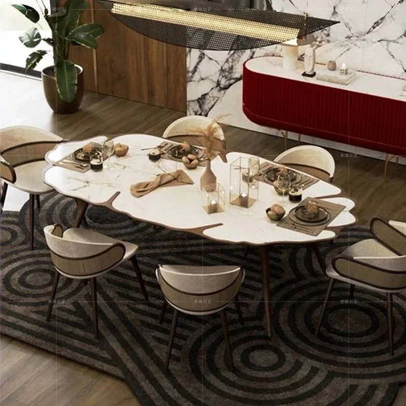 Dining table, household irregular designer style, modern art sense, solid wood dining table