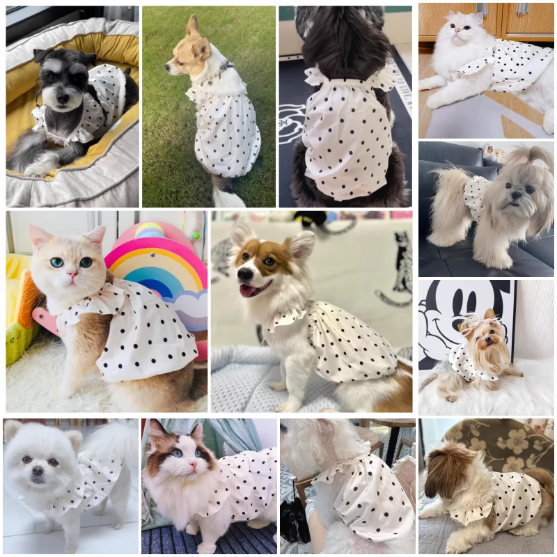 Cute Pet Dog Dress Dot Dog Summer Clothes Puppy Skirt Chihuahua Bichon French Bulldog Clothing Thin Girl Dog Costume Cat Dresses