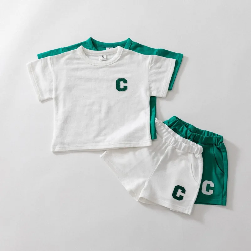 2psc Summer Newborn Infant Baby Girls Boy Fallow T-shirt + Shorts Print Fashion Letter set Kids  Fashion Baby Clothing