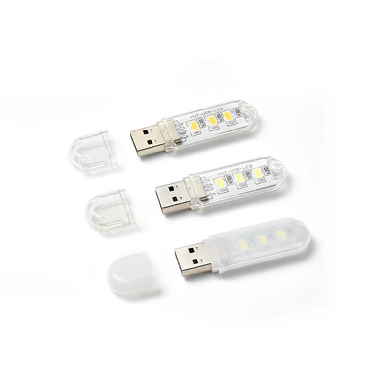 2pcs/Lot USB LED Night Light Portable USB 3LEDs Book Lights 5V Power Input White 5000-6500K Warm White 3000-3500K Book Lights