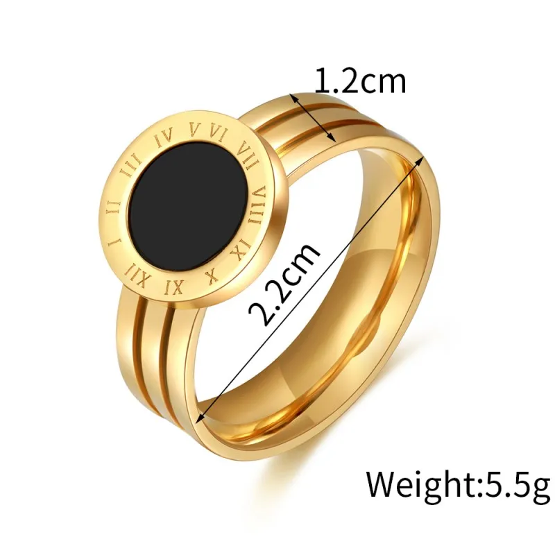 Fashion Stainless Steel Finger Ring For Women Roman Acrylic Shells Casual Black Enamel Ring Jewelry Engagement Anniversary Gift