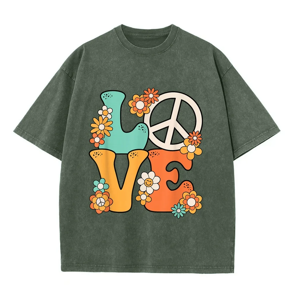 Peace Sign Love 60s 70s Groovy Hippie Outfit Women Men Kids T-Shirt Oversized T Shirt All Size Printed Tee Humor Summer Top