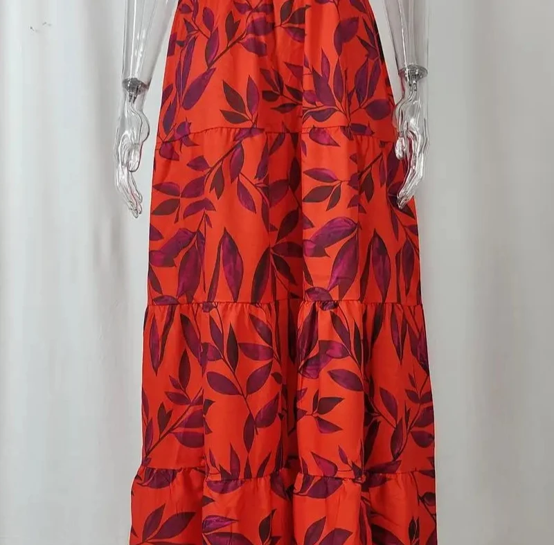 Robes pour femmes printemps nouvelle mode imprimé tempérament manches volantes taille haute robe longue décontractée