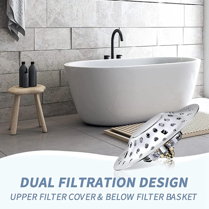 Hot 2 In 1 Bathtub Stopper With Drain Hair Catcher, Anti-Clogging Tub Stopper With Dual Filtration, For 1.4-2.0In Drain Hole