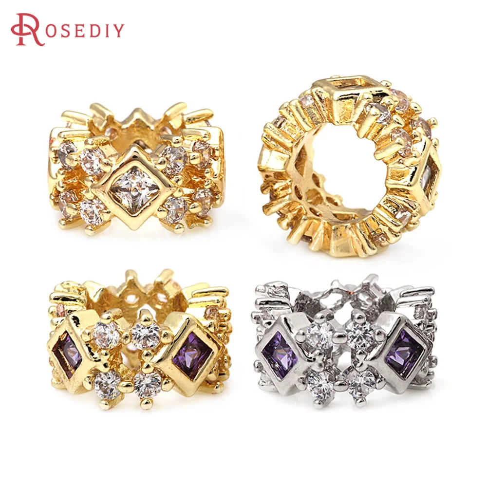 

4PCS Brass Zircon Large Hole Cylinder Spacer Beads Bracelets Beads Jewelry Diy Accessories