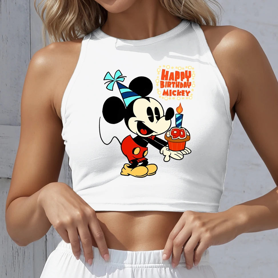 

Yoga Fashion Disney Sleeveless Woman Clothing Tees Cartoon Female Tops T Shirt Custom Clothes Trends Mickey Minnie O-Neck Corset