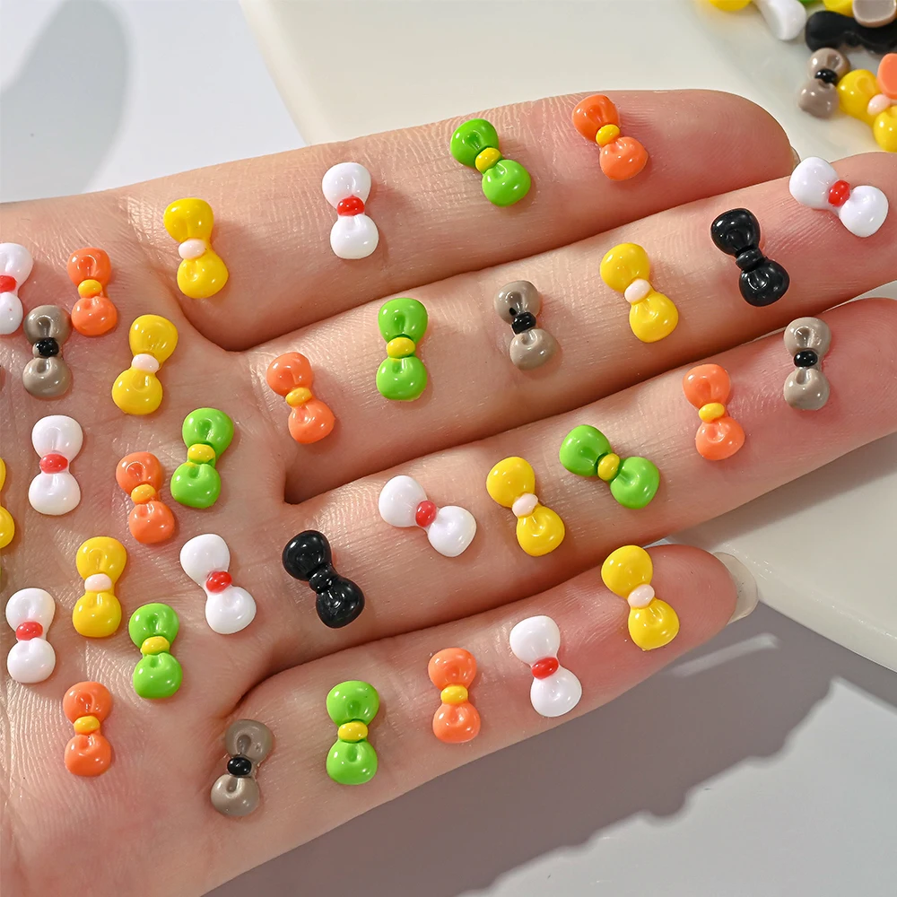 50g Mini Kokardki do Paznokci z Żywicy w Kolorach Cukierków, Płaskie Ozdoby do Paznokci w Kolorach Cukierków Kawaii 3D, Kolorowe Kokardki do Manicure, Biżuteria