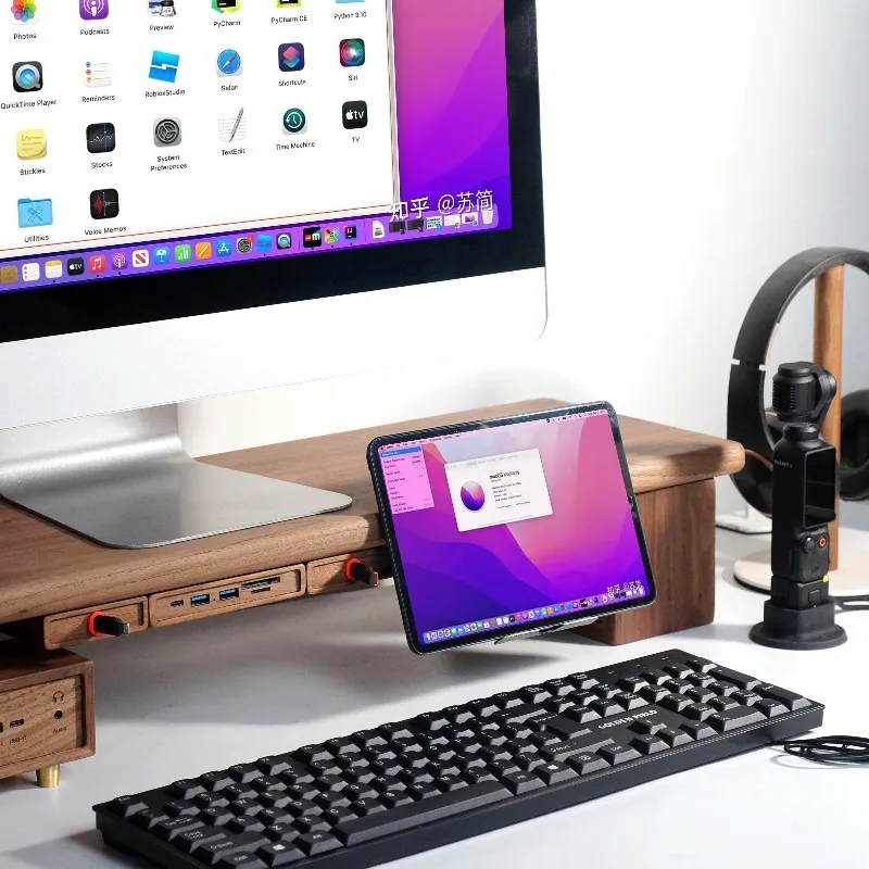 Pull-out Office Phone Tablet Holder Gamepad Storage Bracket Wooden Modular Monitor Riser Stand Multifunctional Desk Organizer
