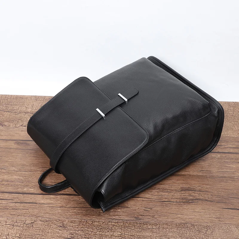 Simple Black Backpack Men Genuine leather Business Bags For Men High Quality Laptop Backpack Male Shool Bags For Teenager Boys