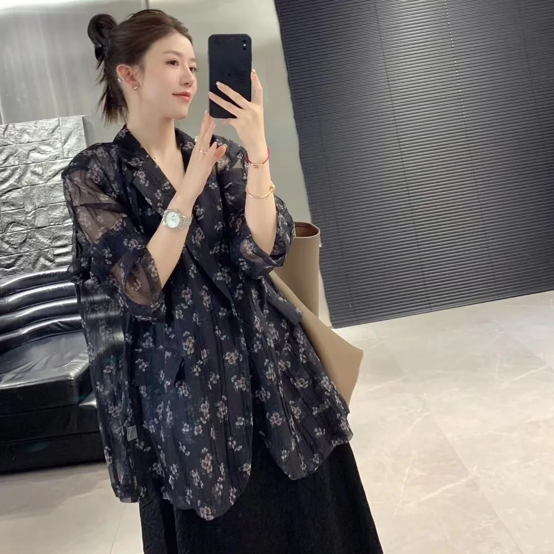 Big Size Blazer Women Suit Long Sleeve Printed Lightweight Blazers Shirts Loose Women Clothing Jacket Sun Protection New