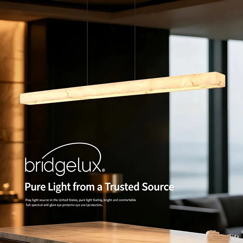 Resin Imitation Alabaster Linear Pendant Light, Full Spectrum Eye Protection Led Hanging Lamp For Dining Room Kitchen Home Decor