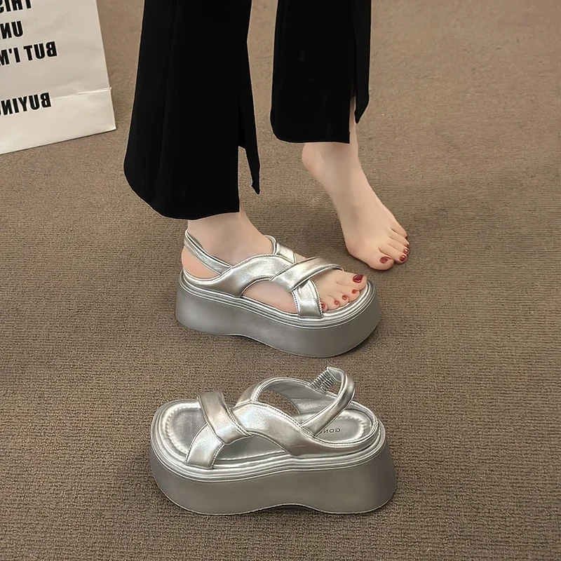 2024 New Summer Platform Flats Women Sandals Fashion Open Toe Ladies Outdoor Retro Style Dress Sandalias