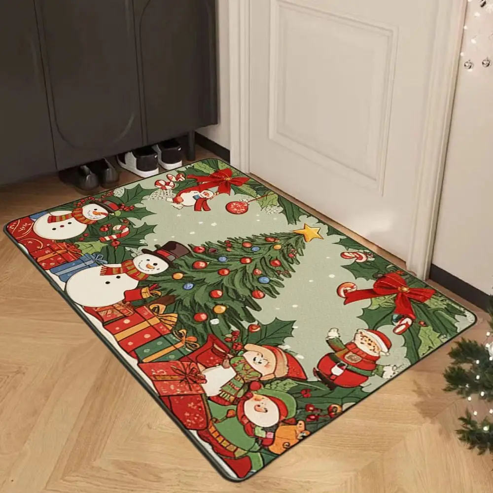 New Polyester Christmas Mat Non-Slip Printed Xmas Doormat Santa Claus Outdoor Carpet Living Room