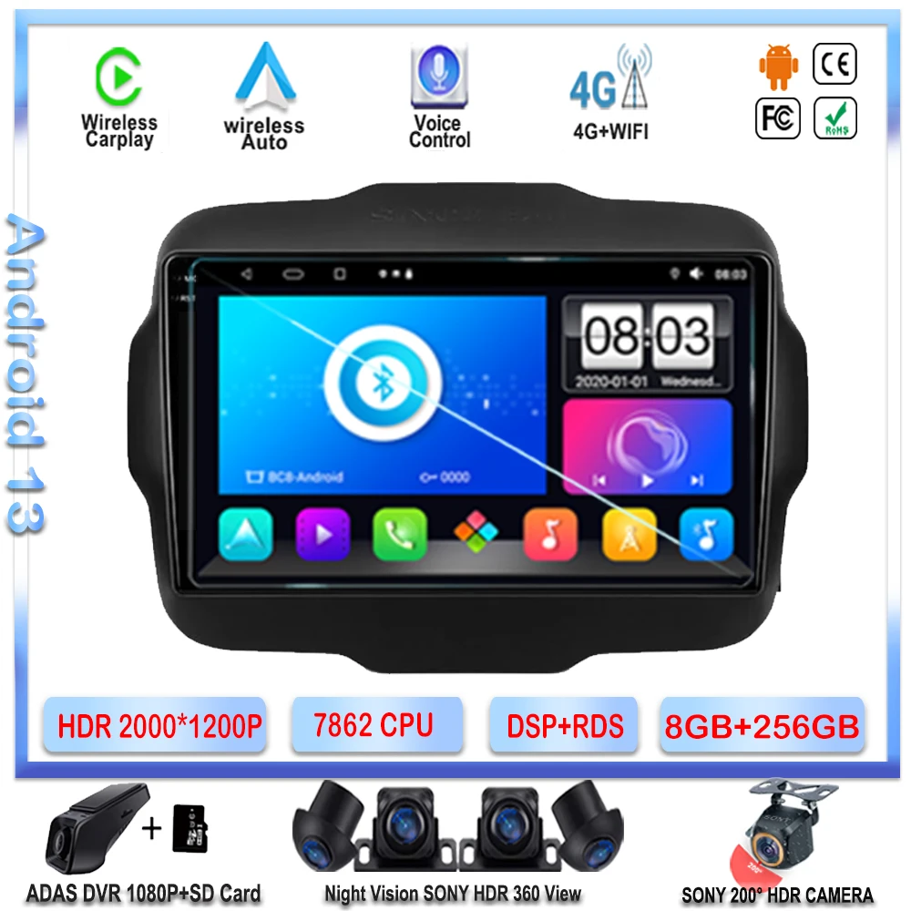 

7862 CPU Android For Jeep Renegade 2014 - 2018 Multimedia Player Stereo Head Unit QLED Screen No 2din DVD Auto Radio DashCam CPU