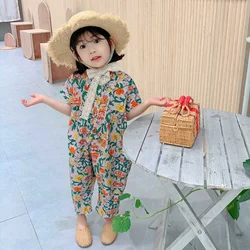 Girls Jumpsuit Clothing 2024 Summer Floral Girls Overalls Jumpsuit Casual Japanes & Korean Girls Palysuit Baby Kids Clothes