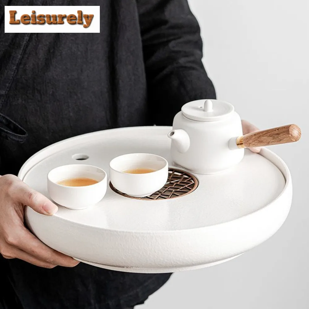 Chinese Ceramic Tea Tray Household Round Water Storage Type High Grade Set Living Room Trays Decorative