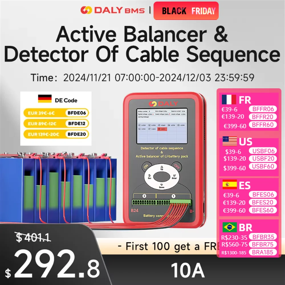 Daly Smart bms 10A Active Balancer and Detector Of Cable Sequence Of 3s 4s 7s 8s 16s 20s 24s Li-lion/LifePo4 battery