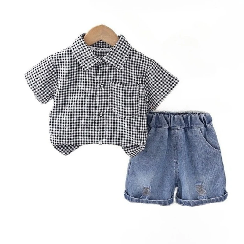 

New Summer Baby Boys Clothes Suit Children Plaid Short Sleeved Shirt Shorts 2Pcs/Sets Infant Casual Clothing Set Kids Tracksuits
