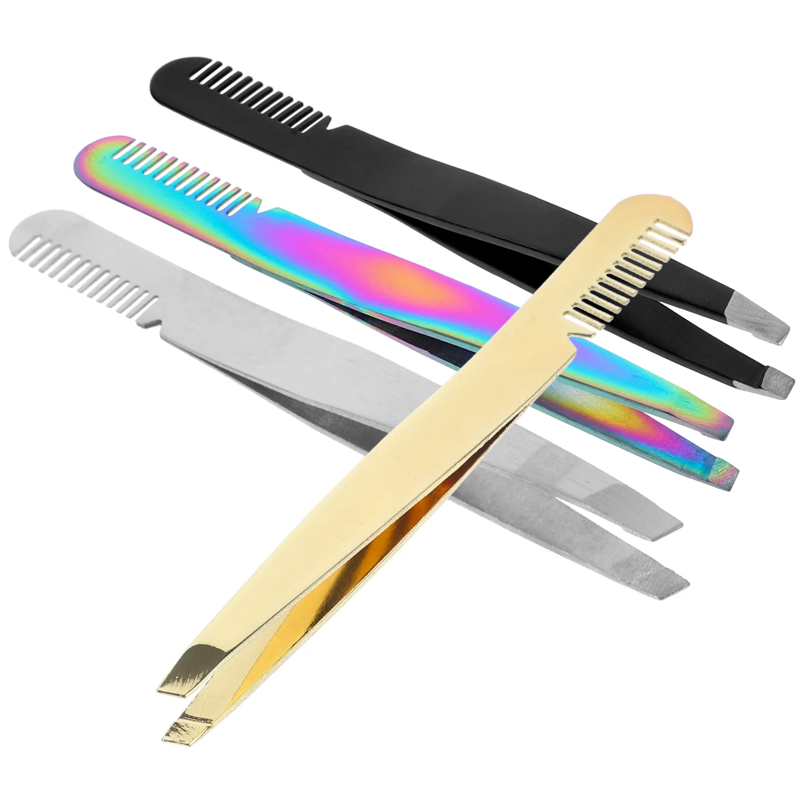 4 pçs pinças de sobrancelha de aço inoxidável profissional pinças inclinadas conjunto ferramentas de beleza de remoção de pêlos faciais para mulheres