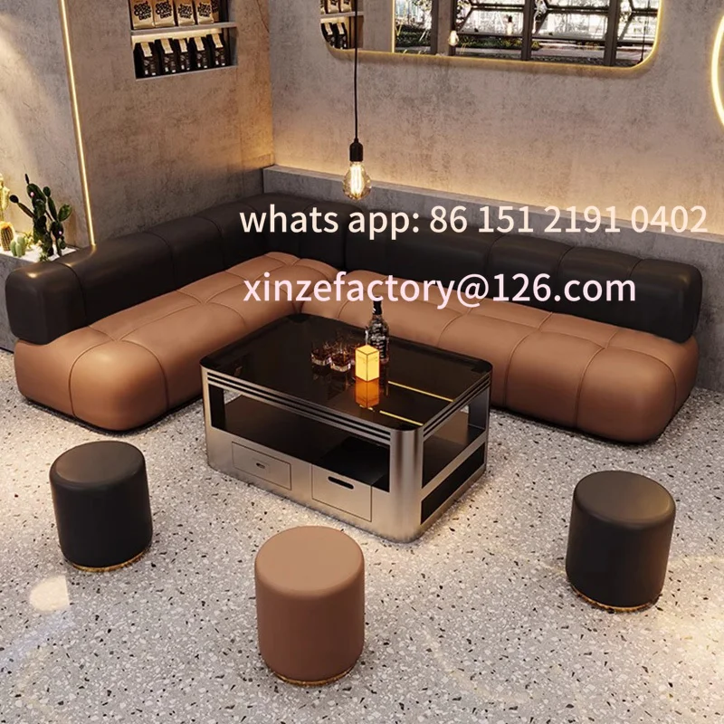 

Customizable card seat sofa milk tea shop dining table and chair combination