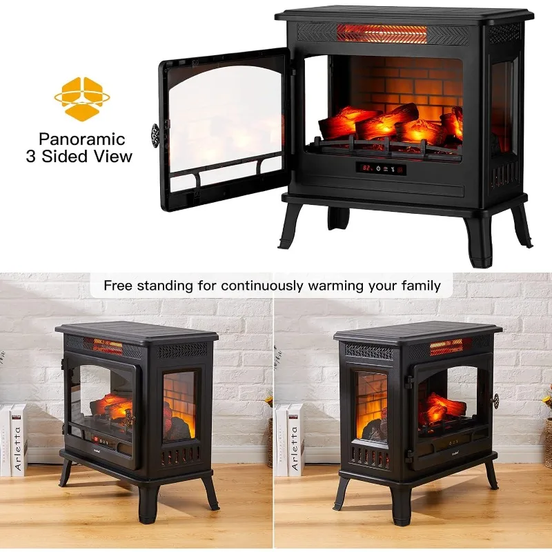 Electric Fireplace Infrared Heater 3D Freestanding Fireplace Stove Heater with Remote Control, Timer, Adjustable Flame Effect