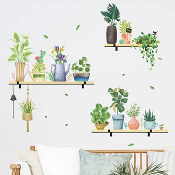 Autocollants muraux de plantes vertes en pot d'aquarelle, décor de chambre d'enfants pour salon, chambre d'enfants, sparadrap muraux de maison