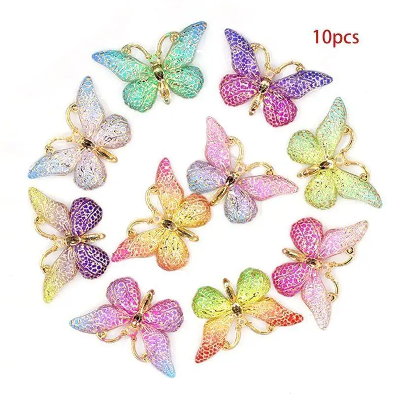 

31BF 10Pcs Resin Gradient Colorful Butterflies Flatback Embellishments Hot Stamping Applique DIY Phonecase Sticker