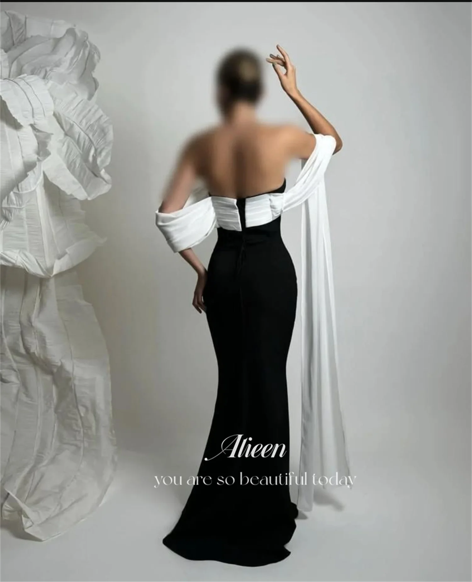 فساتين حفلات أنيقة باللون الأسود من Aileen 2025 فساتين سهرة مخصصة على الكتفين من Vestidos De Festa حورية البحر للنساء #4