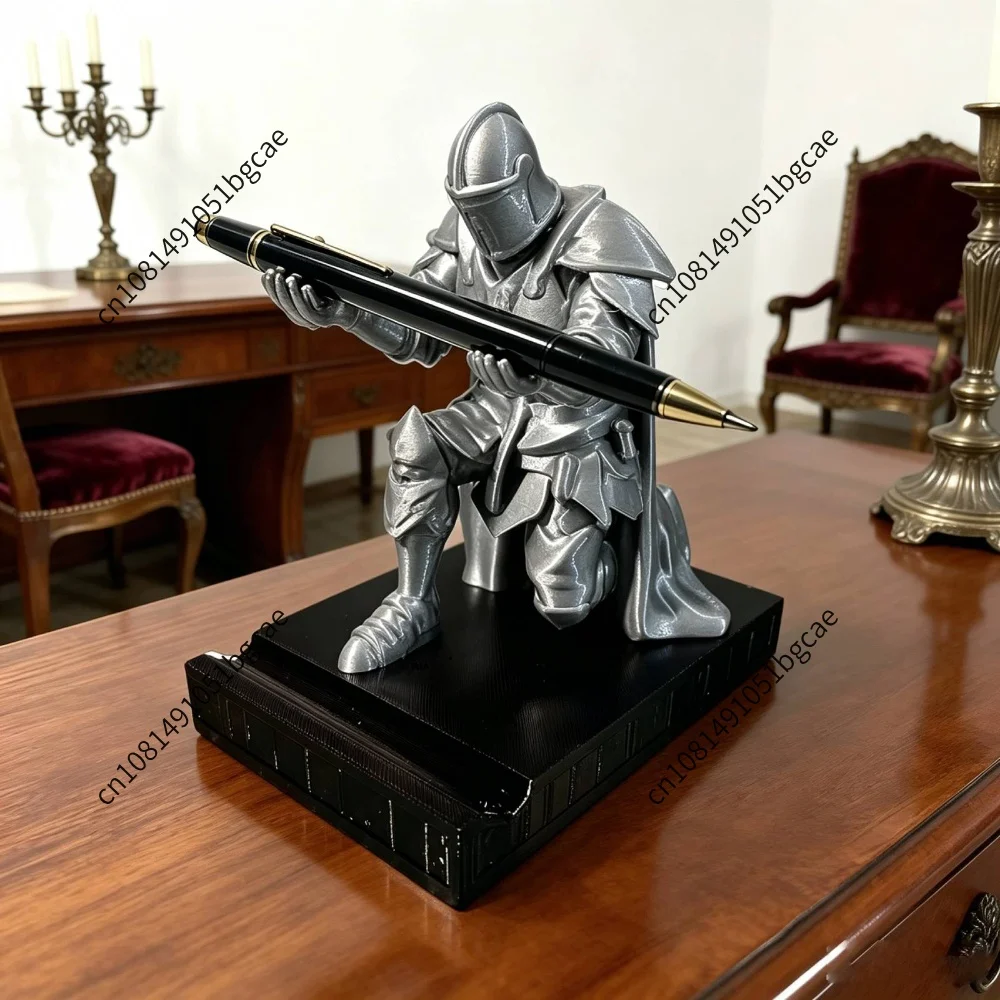 PLA Retro Armored Soldier Pen Holder Stable Positioning Desk Decorative Pen Rack Multi-Functional for Office Home Decoration