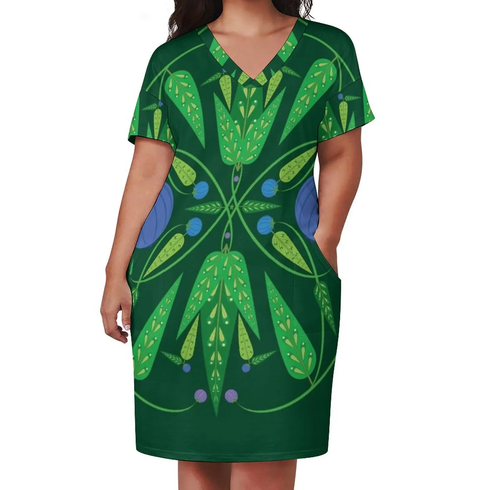 Guardian Of The Blueberries - Dark Green Loose Pocket Dress dresses ladies 2025 summer summer clothes for women