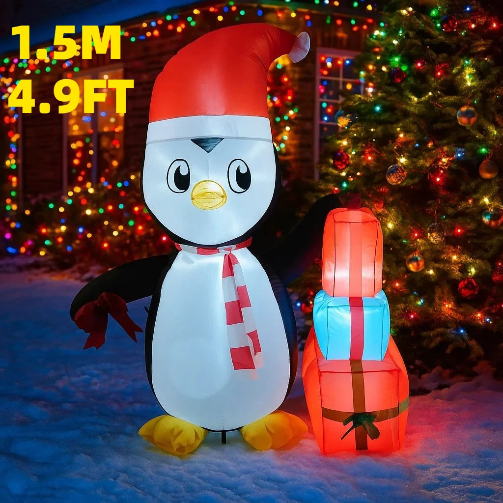 

1,5 м/4,9 фута надувной рождественский пингвин с подарочными огнями, светодиодный домашний декор, игрушки для двора, рождественские праздничные принадлежности, украшения для уличного газона
