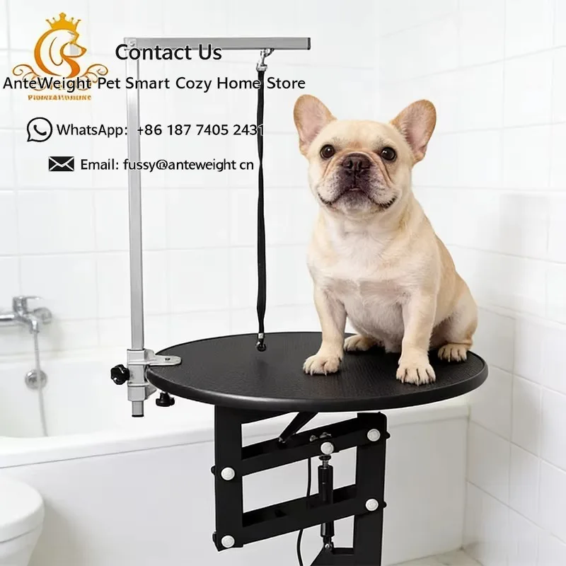 Premium Hydraulic Lift Pet Grooming Table 72-102cm Height Adjustable Round Grooming Desk for Pet Grooming Shop