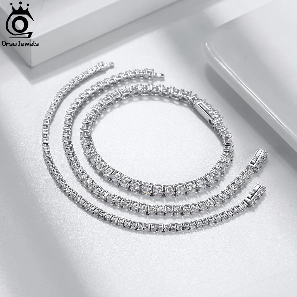 

ORSA JEWELS Tennis Bracelet 925 Sterling Silver for Women 2/3/4mm Cubic Zirconia Handmade Fashion Chain Bracelets Jewelry SB128