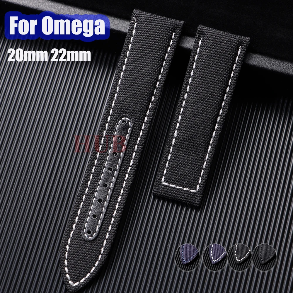 20 mm 22 mm Canvas-Lederarmband für Omega Seamaster 007 300 AT150 Speedmaster Nylonarmband für Männer und Frauen, wasserdichtes Armband