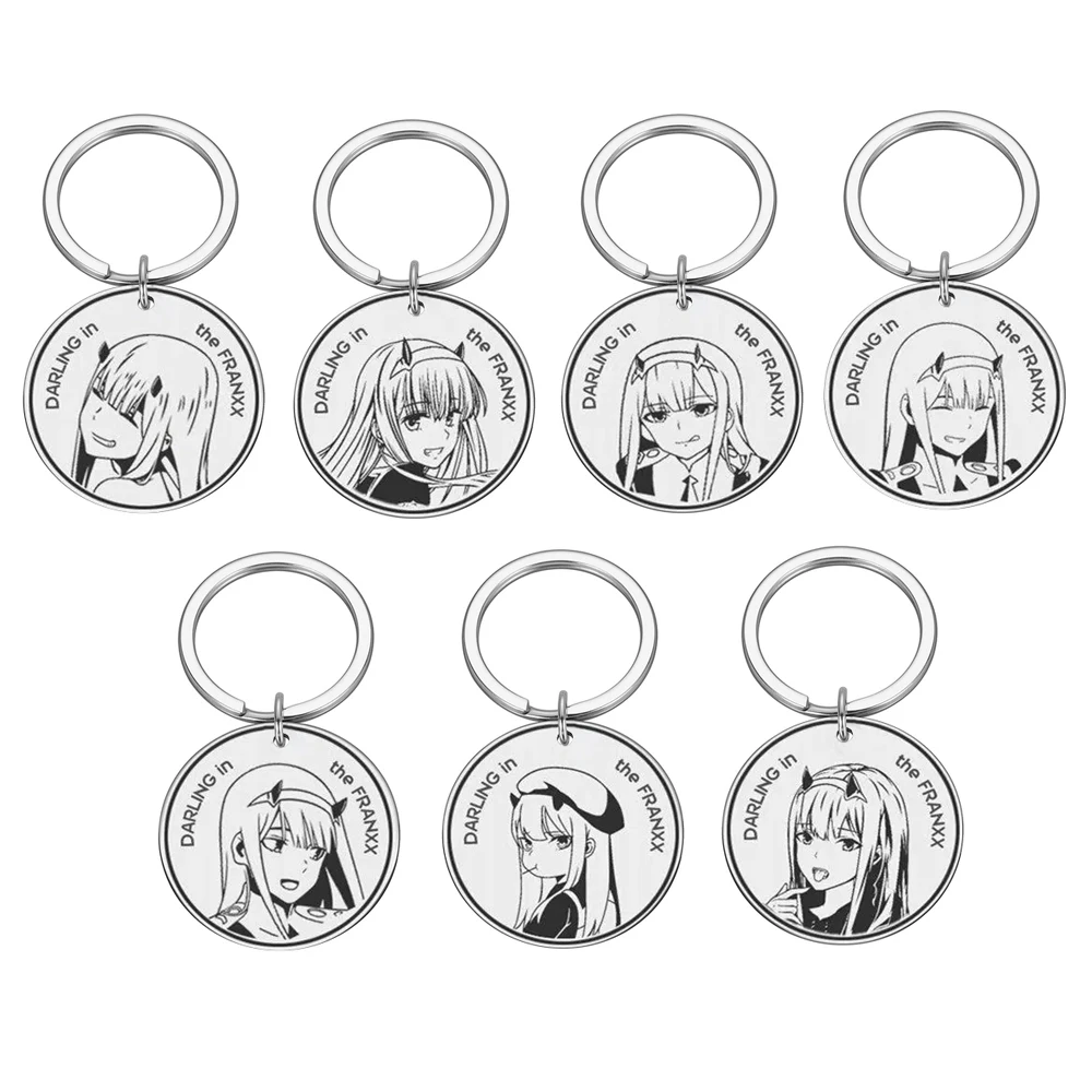 أنيمي حبيبي رمز الطابع 002 صفر اثنين المفاتيح الشيطان القرن قلادة الفولاذ المقاوم للصدأ كيرينغ للنساء الرجال المجوهرات هدية #4