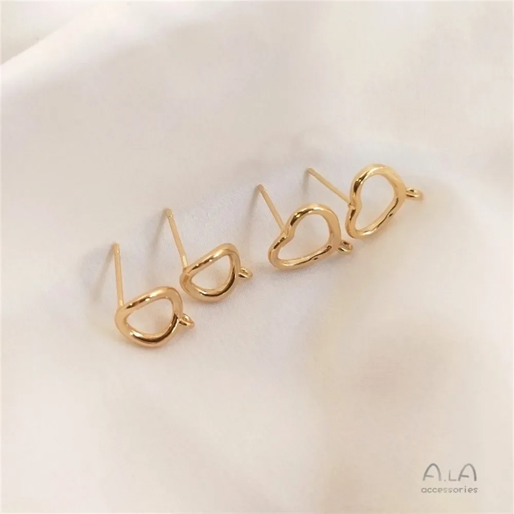 14K Bag Real Gold Heart Ring with Hanging Ring Stud Earrings Twisted Circle with Hanging Ring Earrings DIY Handmade Earrings