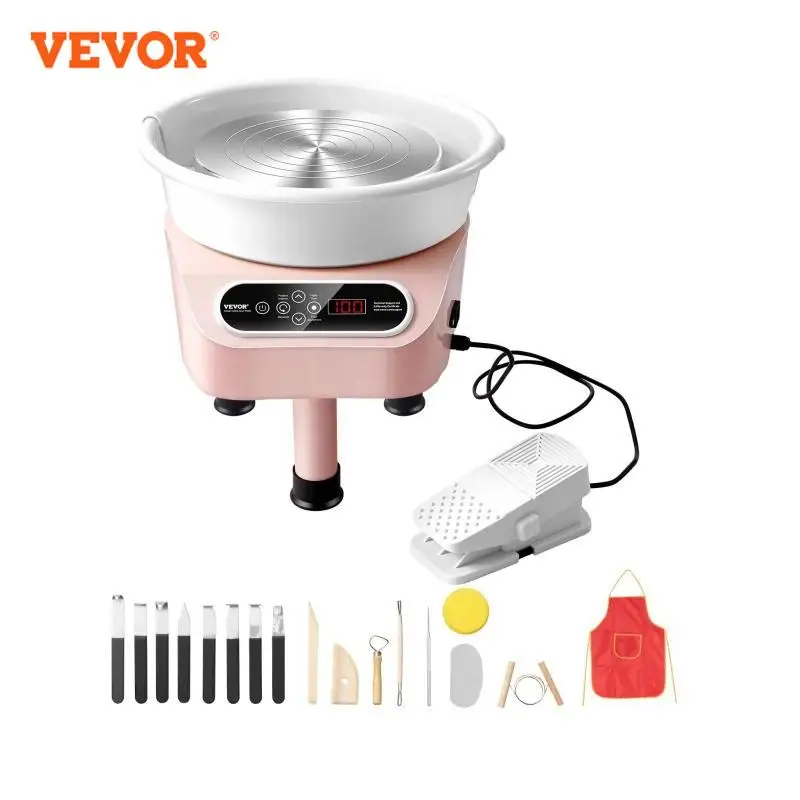 VEVOR Roue de Poterie 280 mm, Tour de Potier Électrique 450 W, avec Pédale Écran Tactile LCD, Mini