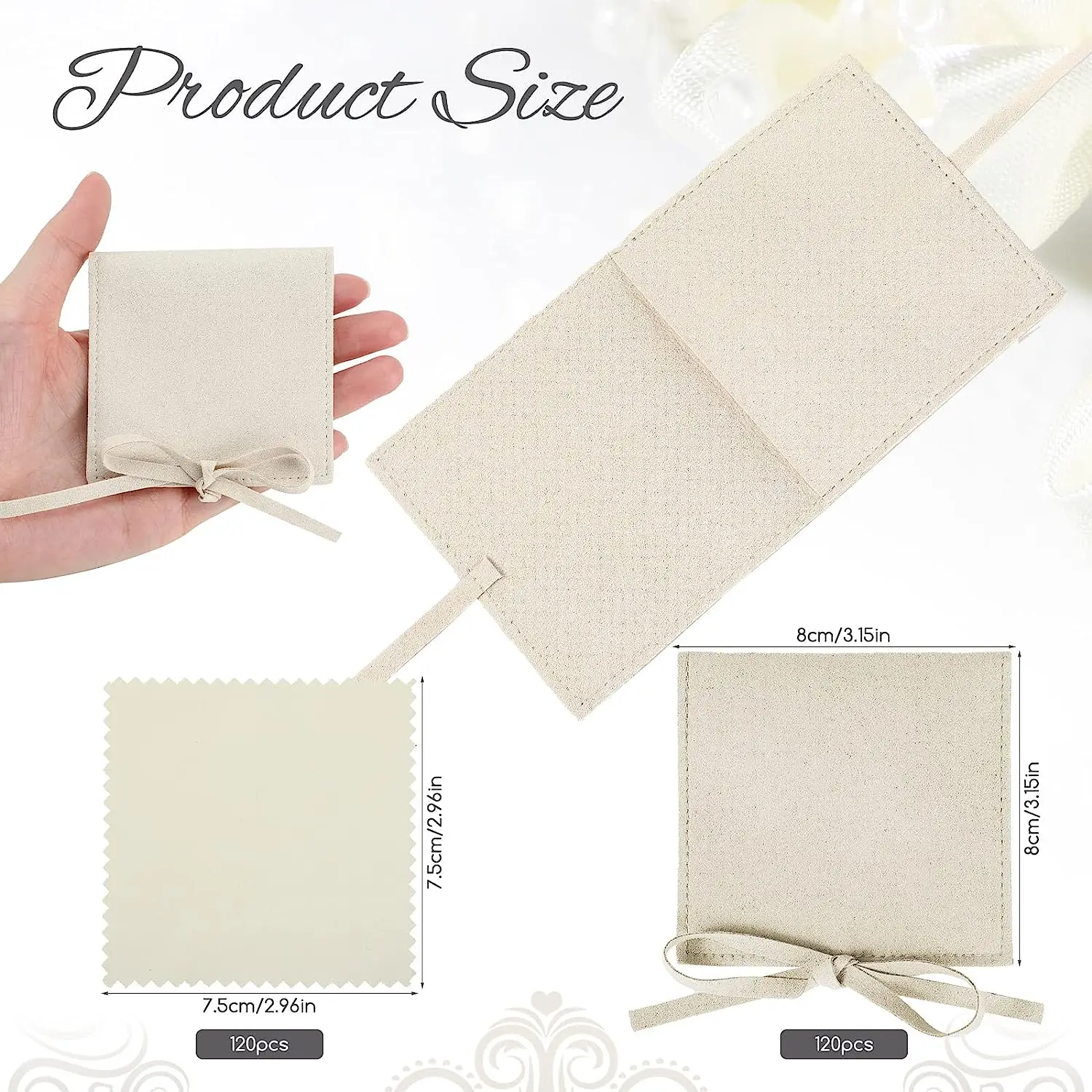 120 Pcs Microfiber Jewelry Pouch 8 x 8cm Jewelry Packaging Bag Gift Bow Tie Bracelet Envelope Style Packaging with Jewelry Clean