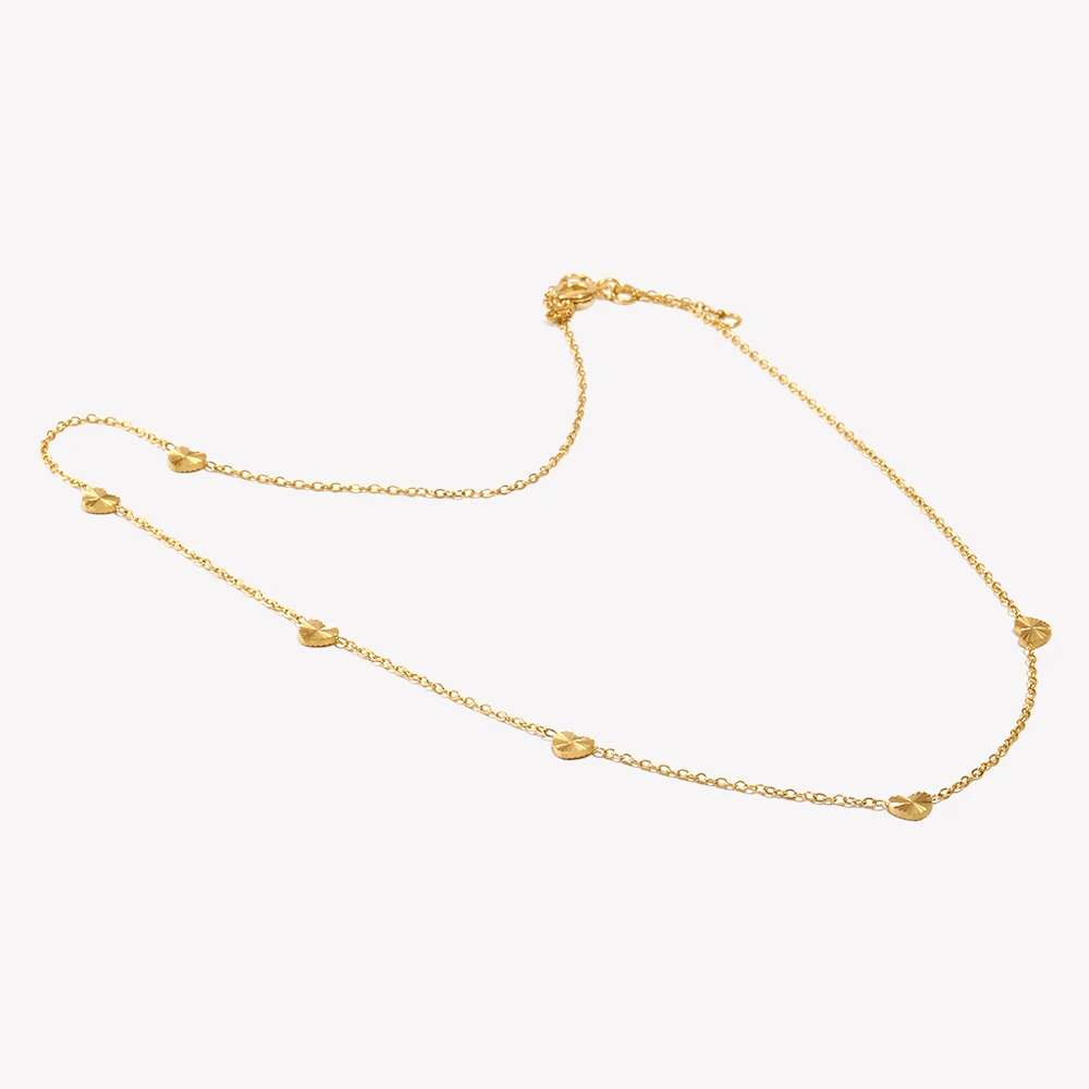 Small Dainty Sunburst Pattern Love Heart Shape Charm Necklaces For Women Elegant Gold Plated Stainless Steel Thin Chain Necklace