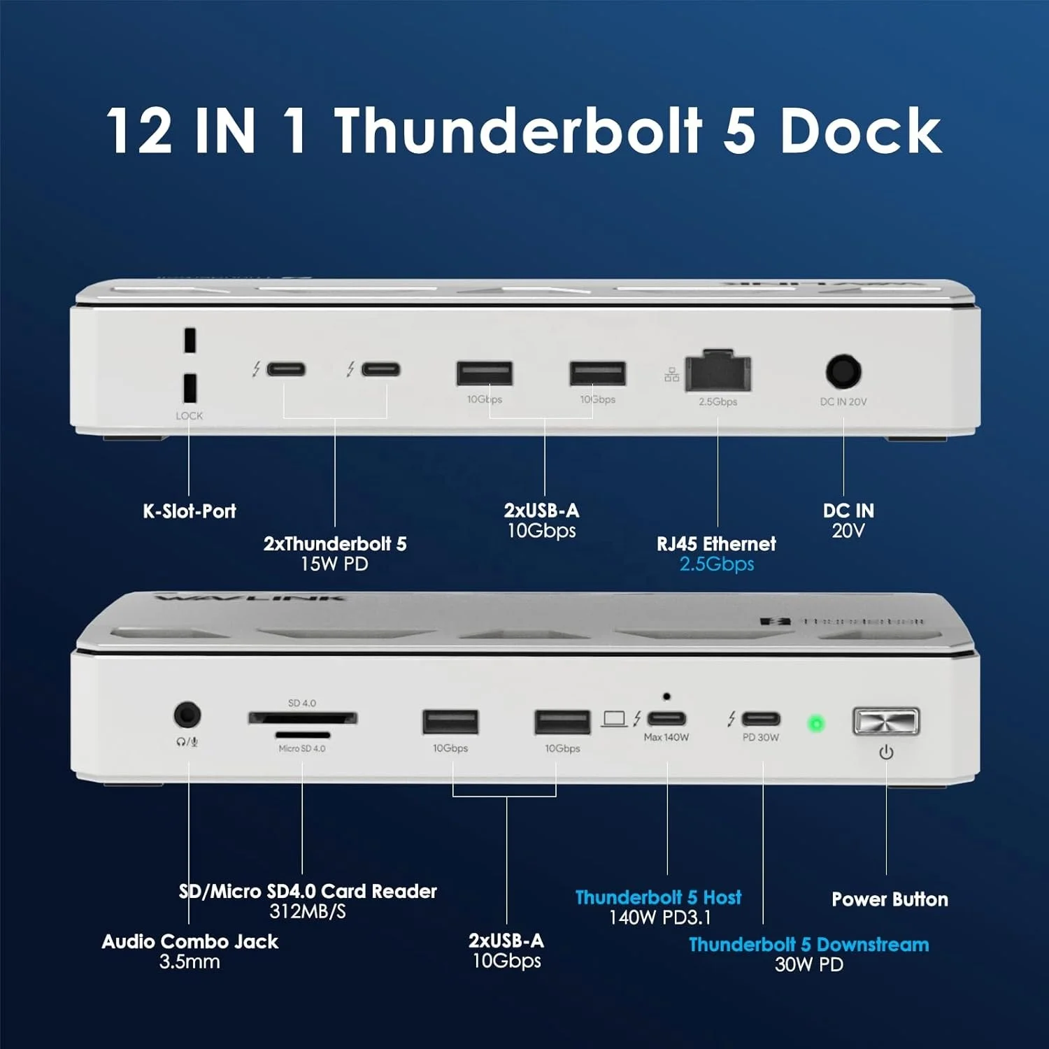WL-UTD58-M 5 Docking Station 12-in-1 Thunderbolt 5 Dock 140W PD 8K Display Docking Hub