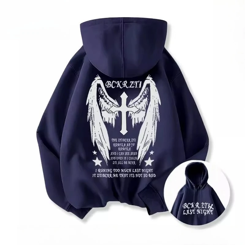 الجناح الصليب الظلام نمط الرجعية الرجال النساء طويلة الأكمام قمصان سويت شيرت بقلنسوة الخريف الشتاء اليومية في الهواء الطلق ملابس رياضية فضفاضة دافئة غير رسمية