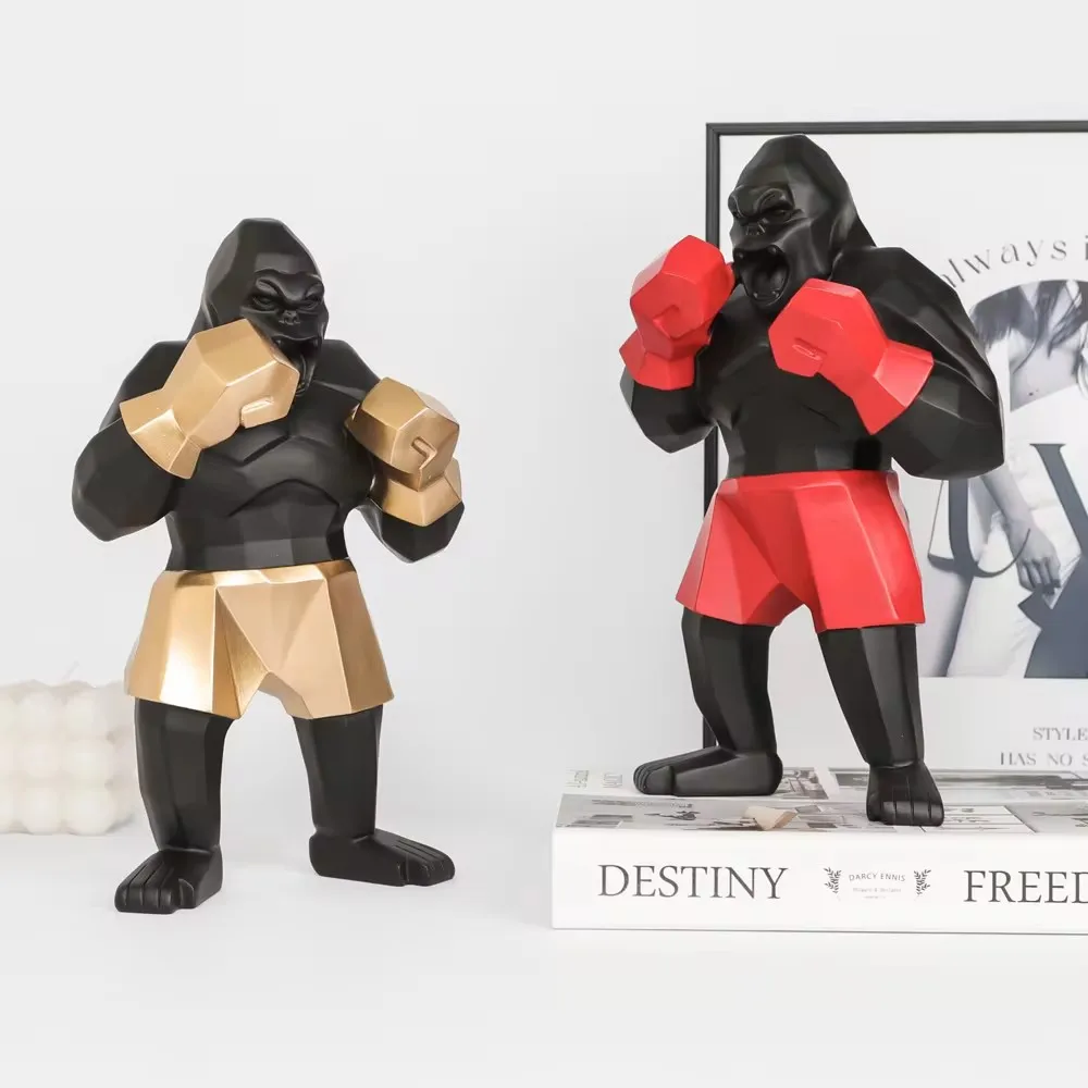 2024 Creative Boxing King Kong Sculpture Fashion Gorilla Animal Character Figurine Orangutan Home Decoration Desk Decor and Gift