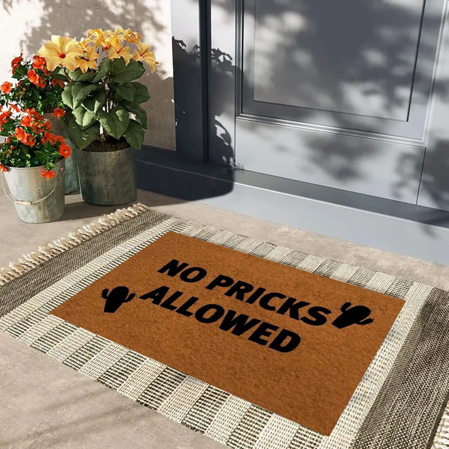 No Pricks Allowed Cactus Entry Door Mat for House Rubber Anti-Slip Carpet Entrance Outdoor Funny Doormat Porch Welcome Mat