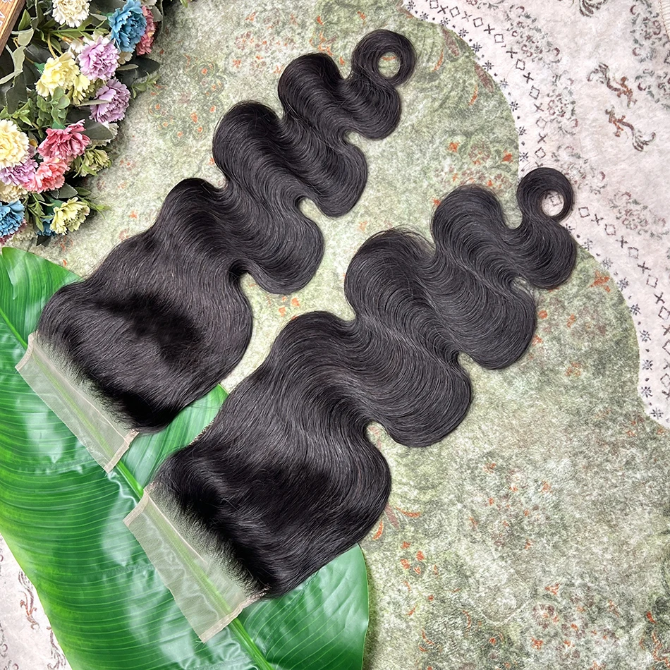 5x5 HD Transparent Lace Closure Body Wave Human Hair Preplucked Bleached Knots 1B Natural Black Color Invisible Lace Virgin Hair