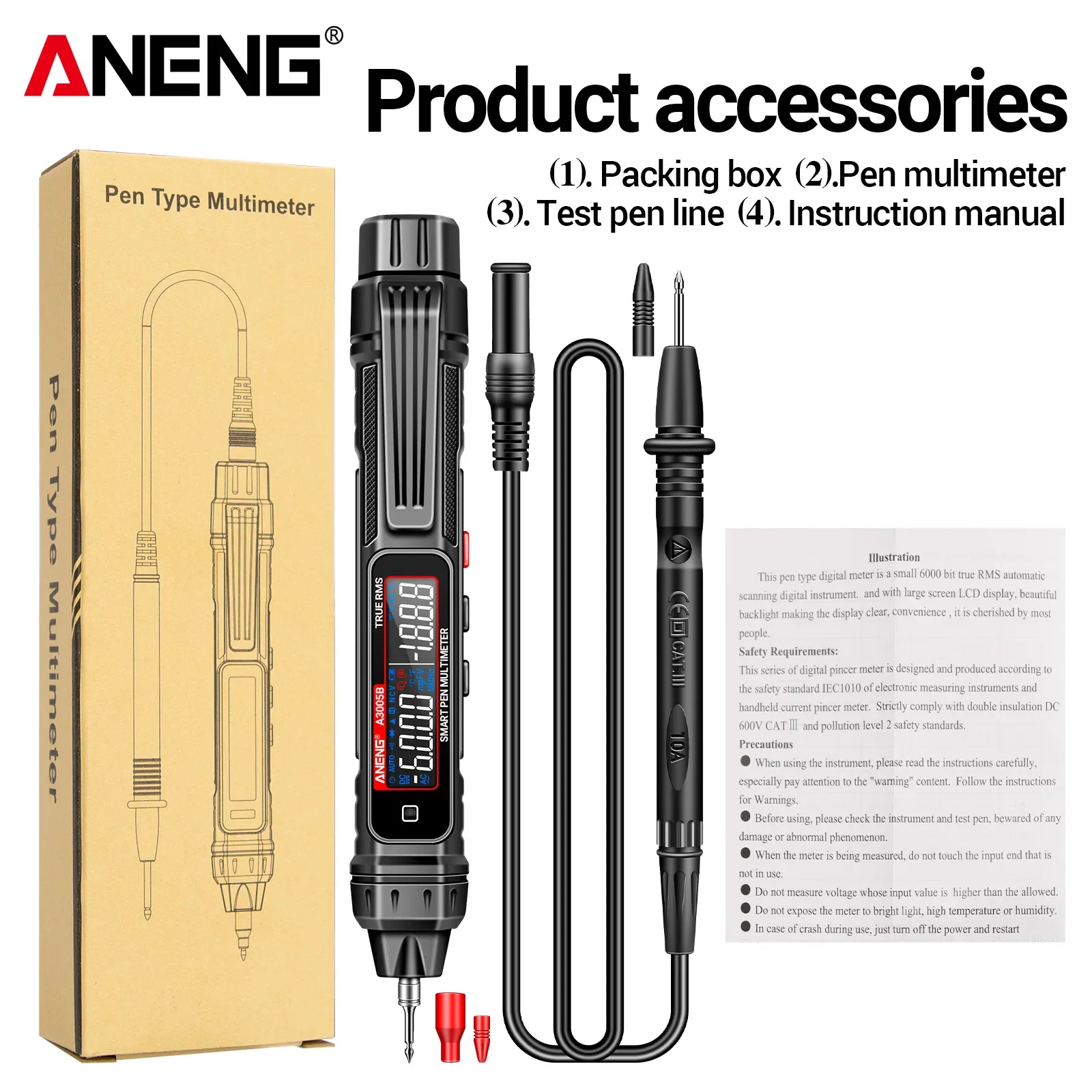ANENG A3005B Digital Multimeter Neutral Wire & Phase Sequence Test Breakpoint Detection Buzzer Alarm Electrical Testing Tool