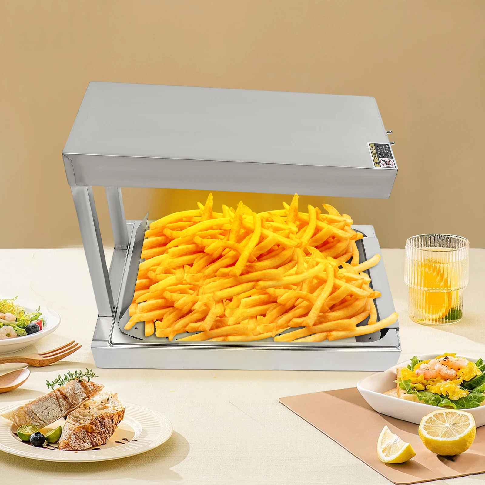 Image of 220-240V 750W Pommes-Frites-Wärmelampe, Edelstahl-Pommes-Frites-Wärmeplatte, Pommes-Frites-Wärmer zur Aufbewahrung von frittierten Speisen