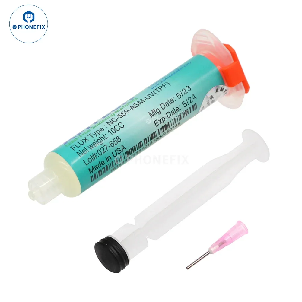 NC-559-ASM 10cc BGA No-Clean Solder Flux Paste for SMT Reballing Solder Paste Welding Oil Flux Grease With Flexible Tip Syringe