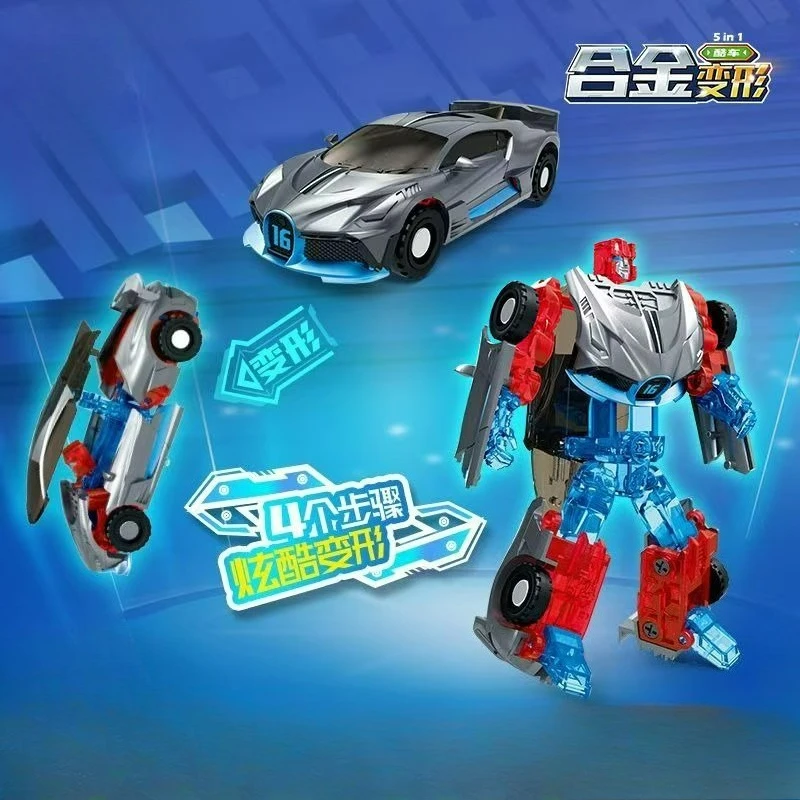 Robô transformador de liga 5 em 1, carros de 5 cores para guerreiro com armas, brinquedos de haste para meninos de 8 a 12 anos, modelo de veículos, figuras de ação