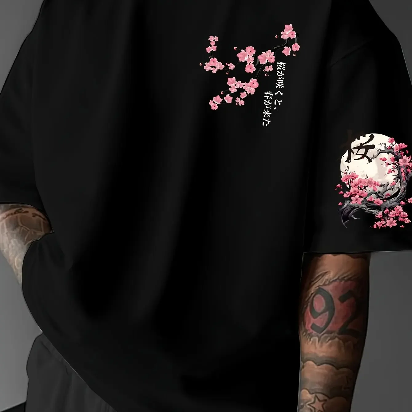 Men's Summer Japanese T-Shirt Cherry Blossom Snake Print Cotton White Top for Casual Streetwear & Oriental Style